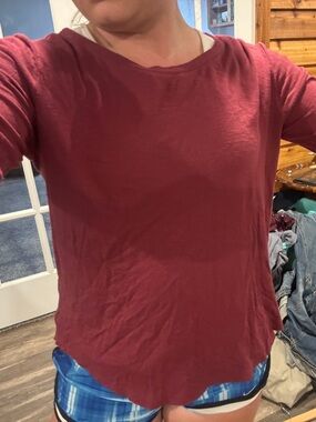 Pink Rose Long Sleeve Burgundy Top